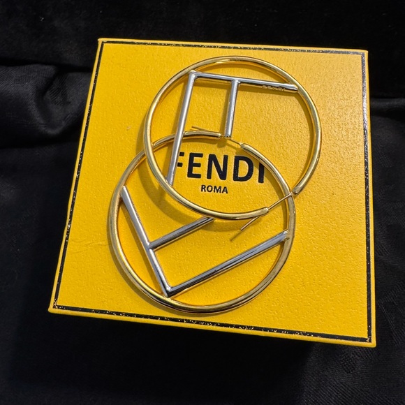Fendi FF Gold and Silver Hoop Earrings